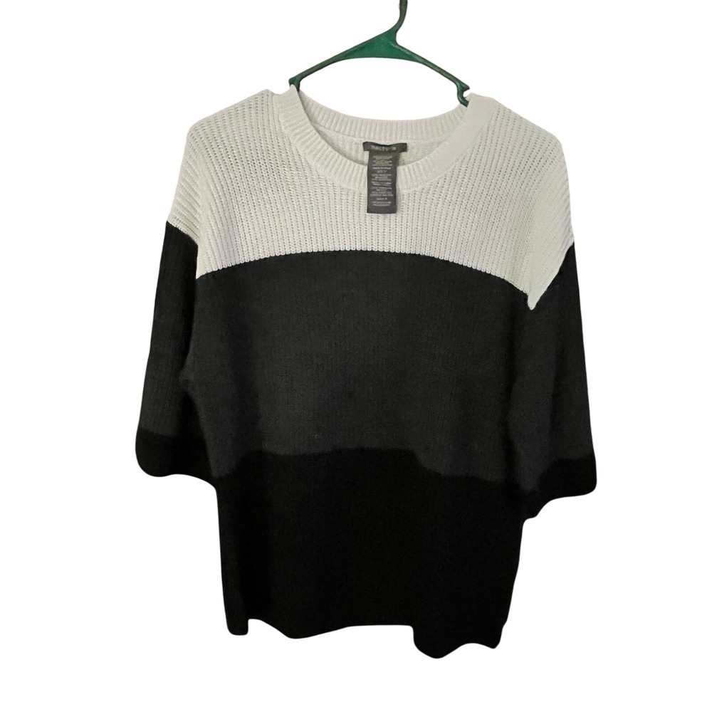 MATTY M Womens Small Colorblock Knit Sweater White Gray Black‎ Short Sleeve